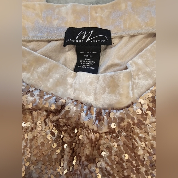 Midnight Velvet Gold Sequin Pants Crushed Velvet Back Pull-On Stretch Trousers M - Picture 12 of 12